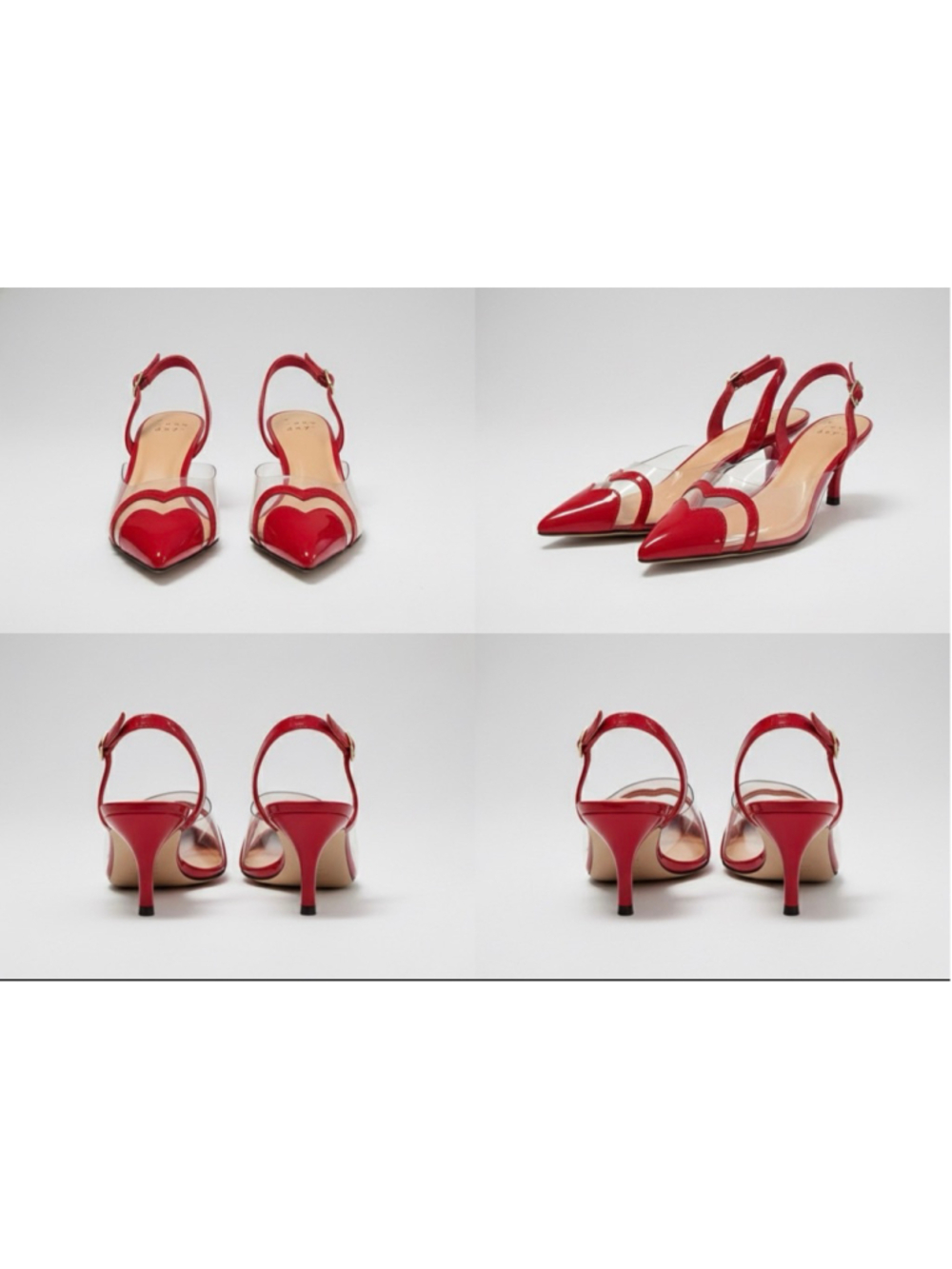 Women's A New Day Red Clear Heart Pointed Toe Slingback Heels Size 8 - Picture 2 of 6